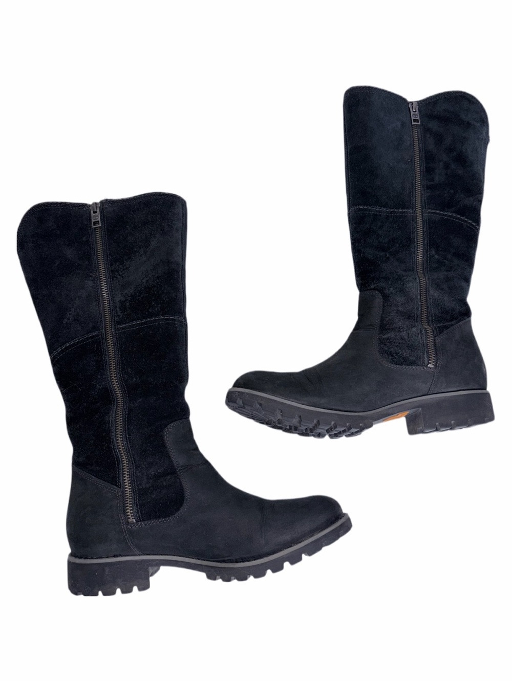 Timberland Graceyn Waterproof Tall Boots Black Suede Leather Lug Sole Size 7.5